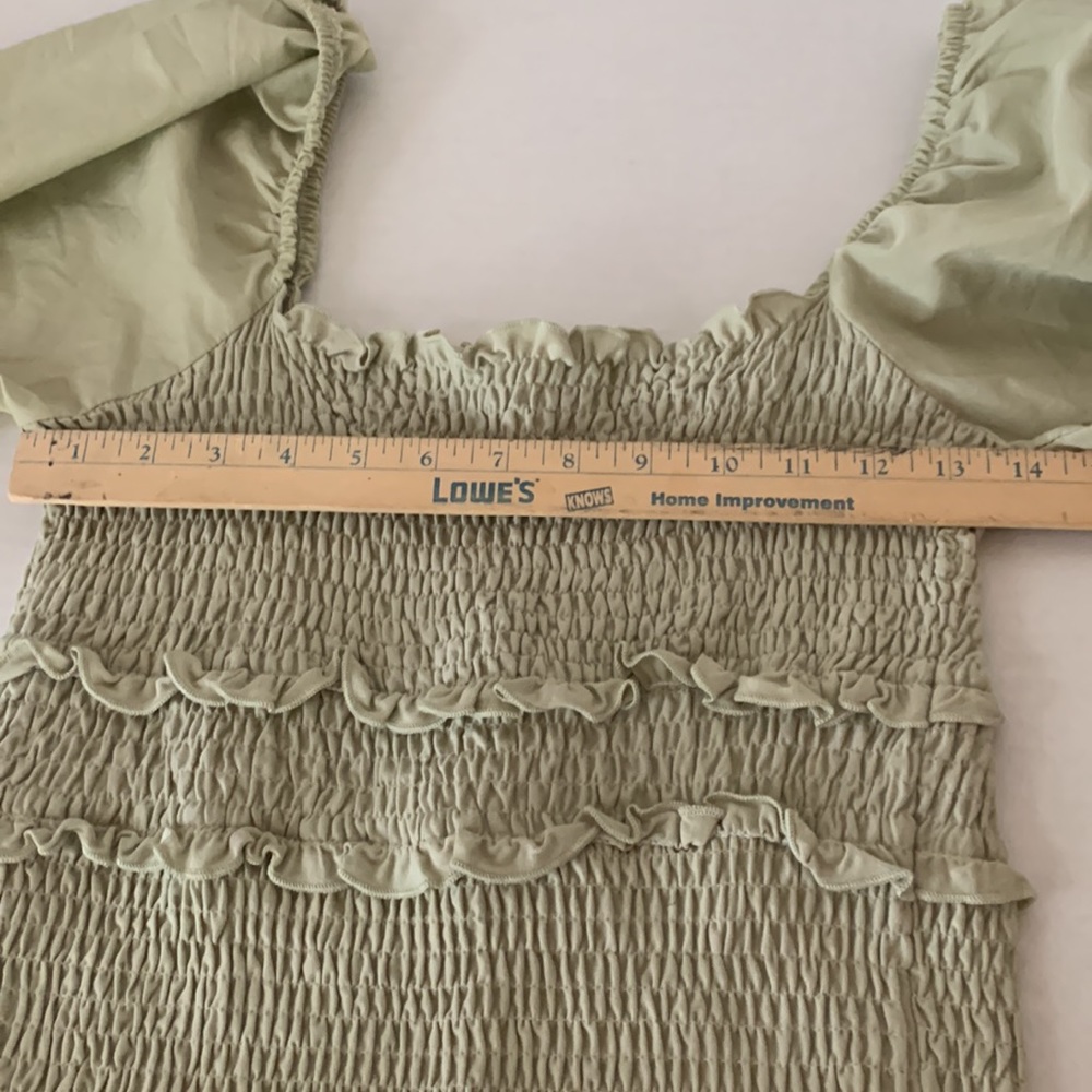 Topshop shirred bodycon dress with balloon sleeves, light green - Picture 6 of 8
